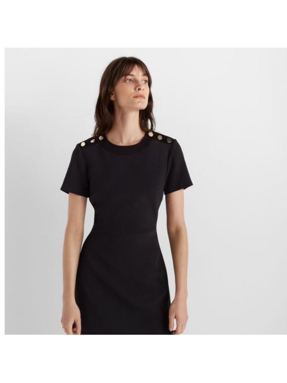 Club Monaco Black Short Sleeve Sheath Dress with Gold Buttons